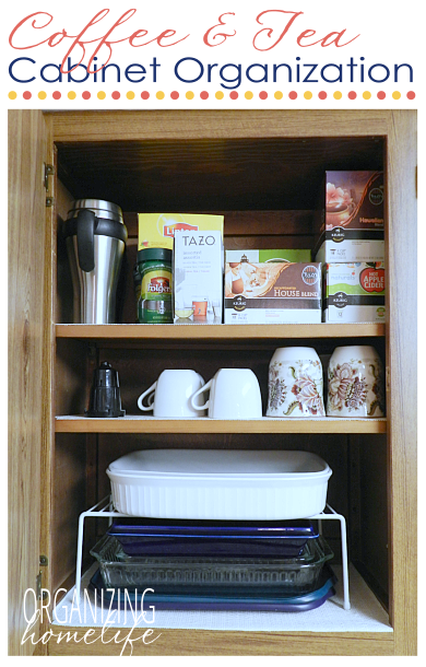 Coffee & Tea Cupboard and Casserole Dish Organization ~ Organize Your  Kitchen Frugally Day 22 - Organizing Homelife